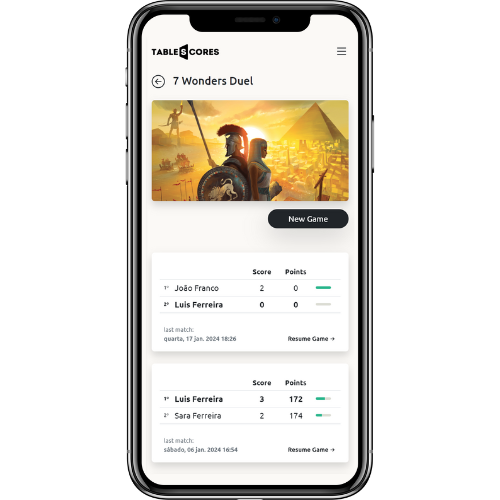 TableScore example on mobile